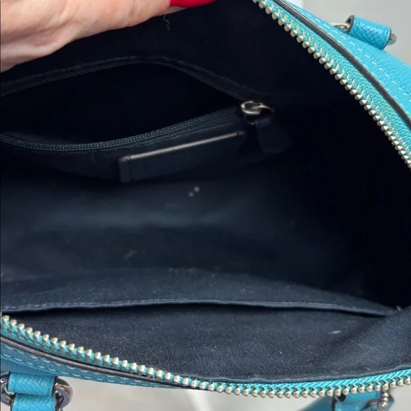Coach: Rowan Satchel Signature Handbag Teal Viridian leather crossbody like new - Picture 8 of 12